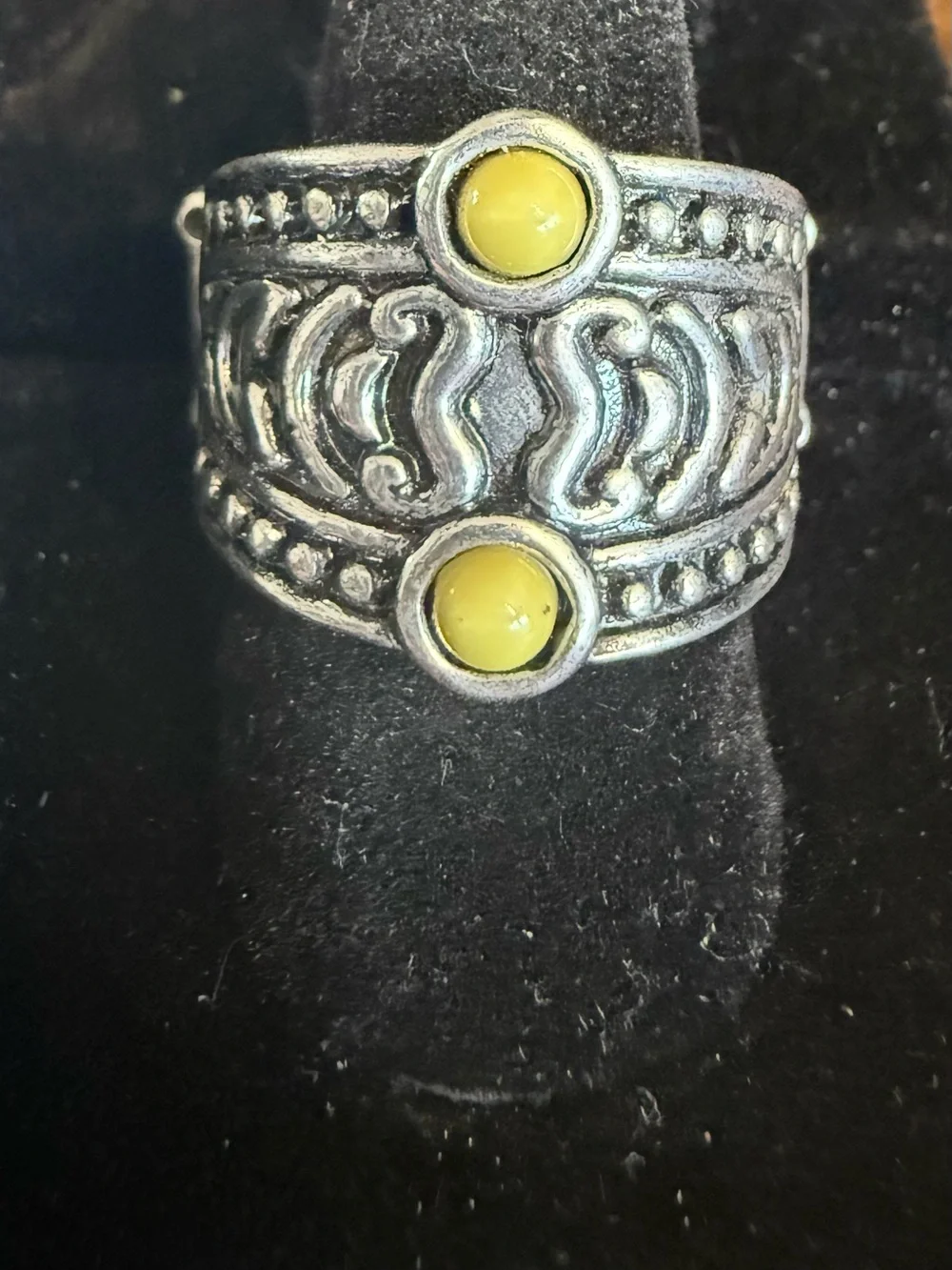 paparazzi Silver-Tone Ring with Yellow Cabochons